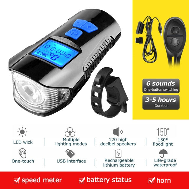Farol para Bike com velocímetro e buzina
