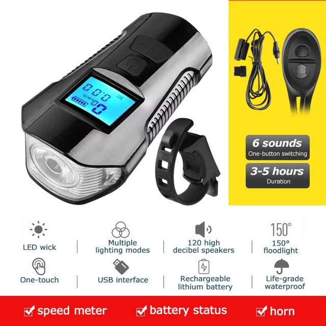 Farol para Bike com velocímetro e buzina