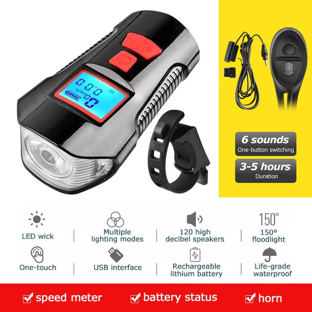 Farol para Bike com velocímetro e buzina
